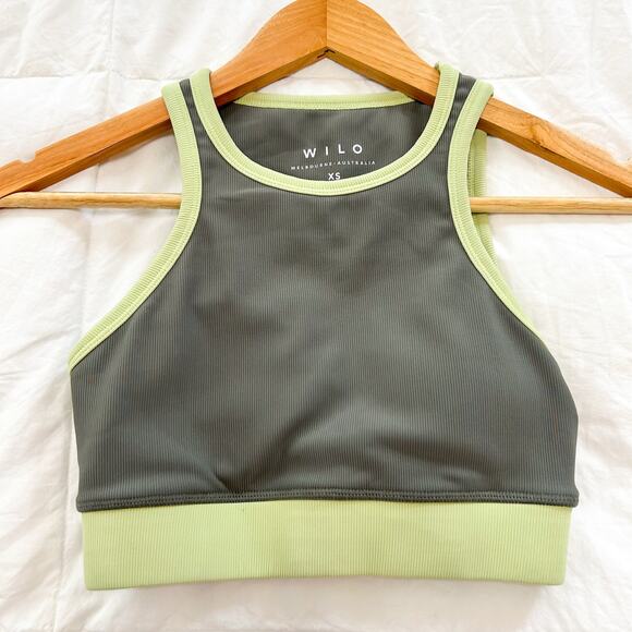 NWOT Wilo Melbourne Australia Ribbed Green Colorblock Sports Bra XS - Picture 1 of 4